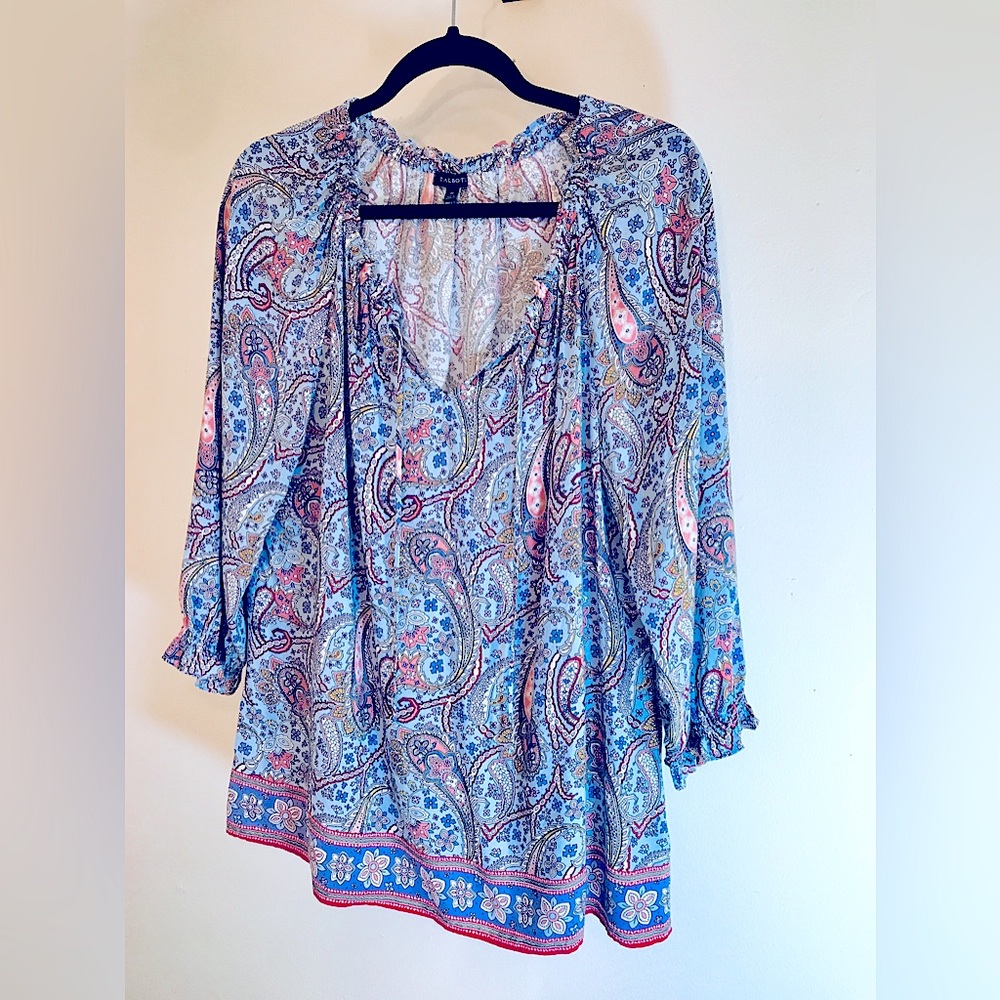 Talbots Boho Paisley Peasant Top - Blue Multi